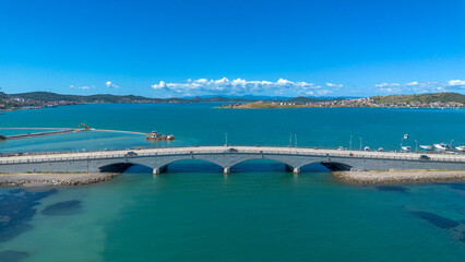 Fototapeta premium Aerial View of Cunda Island Bridge and Turquoise Sea in Ayvalik Turkey
