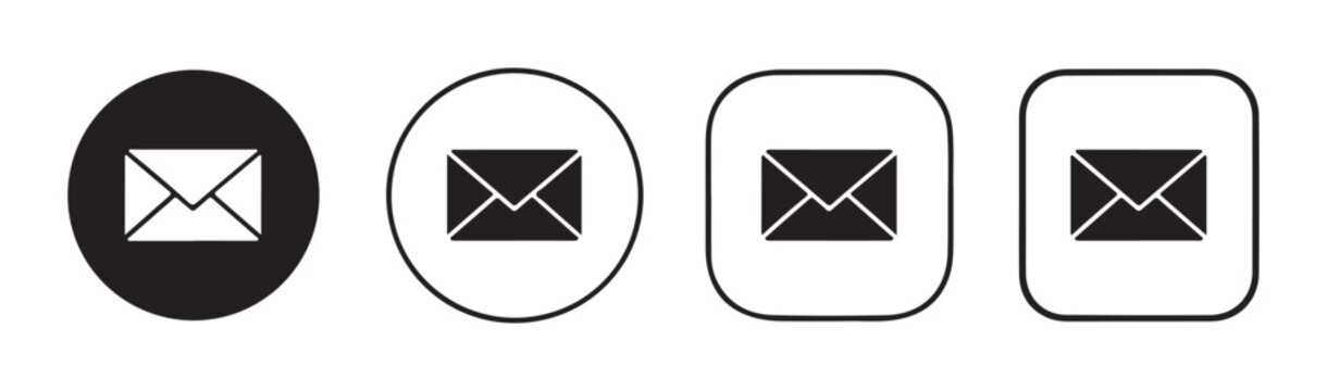 Variety of mail envelope icons with circle and rounded square containers for web interface design.