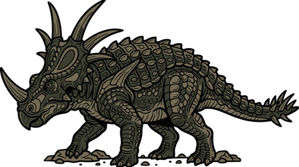 Detailed Styracosaurus dinosaur with multiple horns and frill. © ombg