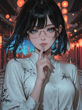 メガネをかけた黒髪女性