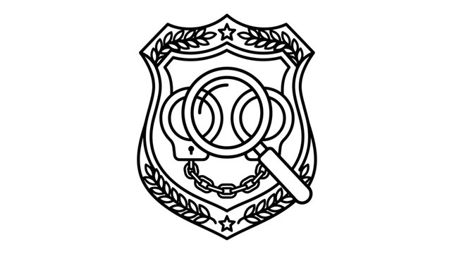 Police Badge with Handcuffs and Magnifying Glass - Investigation Icon