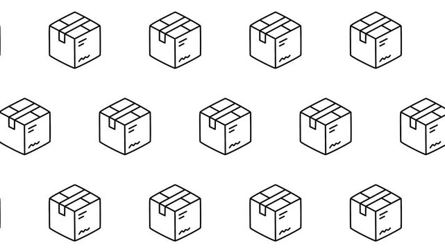 Seamless isometric cardboard box pattern video loop. Minimalist delivery, shipping, and logistics background