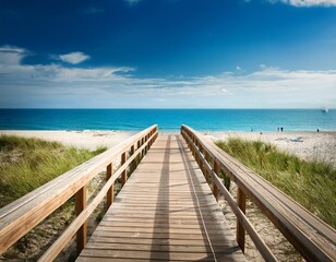 Obraz premium wooden walkway at the beach in summer