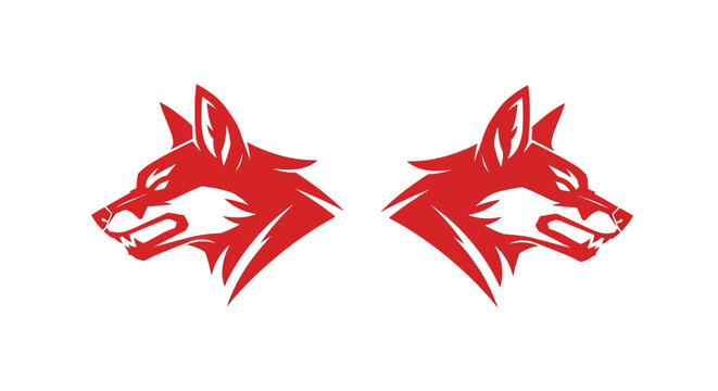 Red Wolf Head Logo Design Symmetrical Pair.