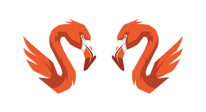Two Stylized Flamingo Silhouettes in Orange and Red.