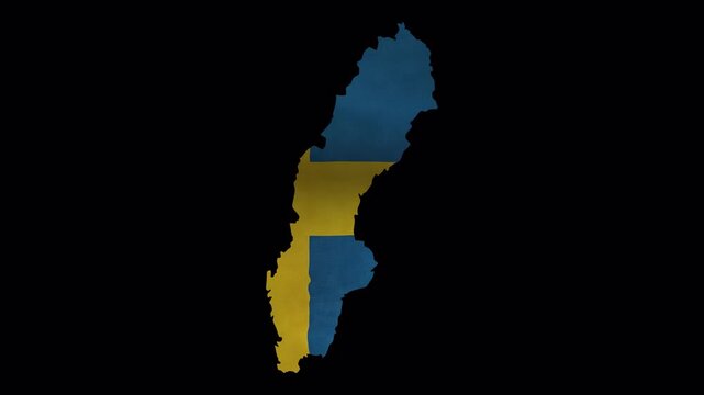 Sweden Territory Map Filled with Waving Flag Motion Graphic Transparent Seamless Loop 4K