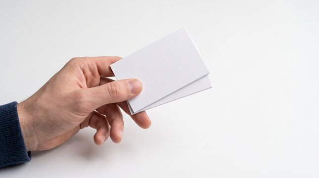 Hand Holding Blank White Business Cards Mockup