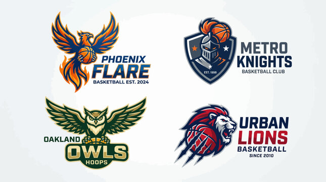 A collection of four professional sports team logos featuring animal mascots