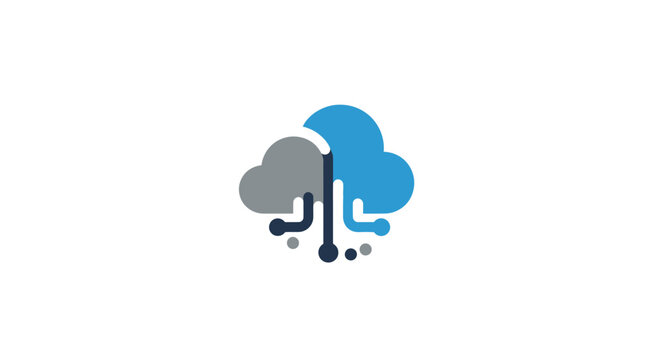 Abstract cloud computing logo with digital data transfer and information storage