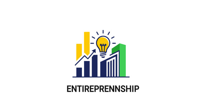 Business logo featuring growth charts, a lightbulb and the word 'ENTIREPRENNNSHIP' concept