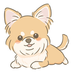 Obraz premium 伏せをしている可愛いチワワの手描きイラスト