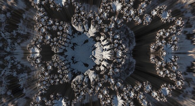Complex 3D fractal abstract pattern with intricate geometric details and symmetrical structure in neutral tones