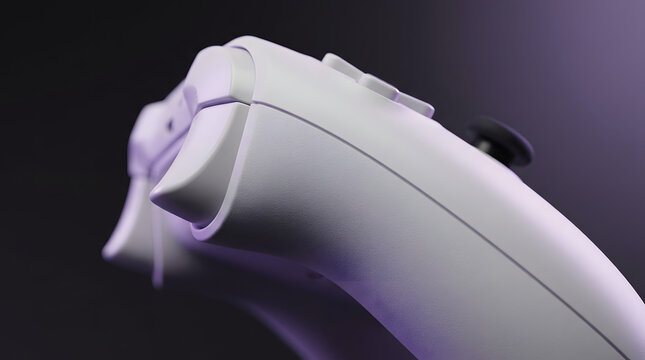 White wireless game controller close up detail.