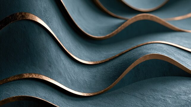 Rippling blue textured surface with metallic gold wavy accents