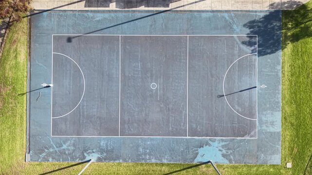 Aerial top down view of outdoor netball court