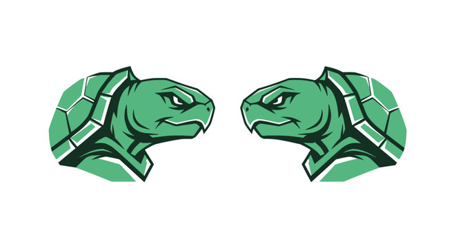 Two Green Lizard Heads Facing Each Other Symmetrically.