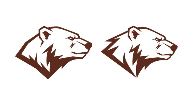 Two brown lion head logos facing opposite directions.