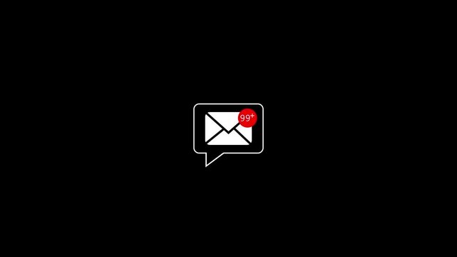 New email notification alert concept. A person receiving new message notification . digital envelope icon with a red alert symbol represents incoming email on a black background.
