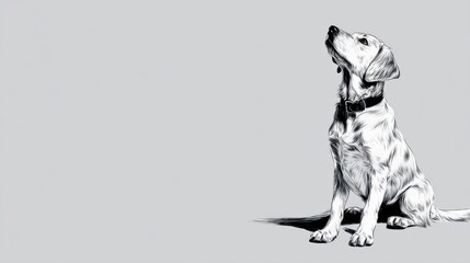 Fototapeta premium Black and White Illustration of a Sitting Dog Looking Upwards