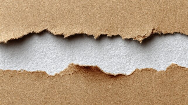 Horizontally torn brown paper revealing clean white background, creating a textured strip.