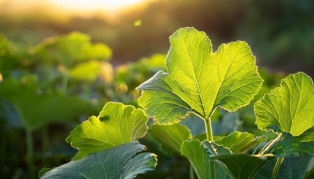 Hojas Verdes Frescas De Malva En Primer Plano Naturaleza Viva Y Organica