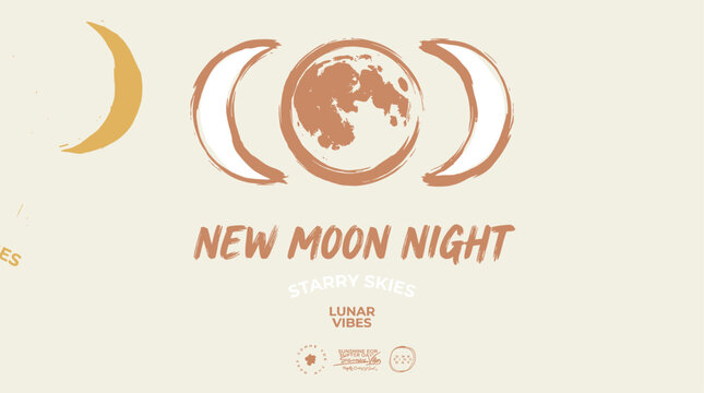 New moon night design. Lunar vibes vintage artwork. Moon phases t shirt vector design.