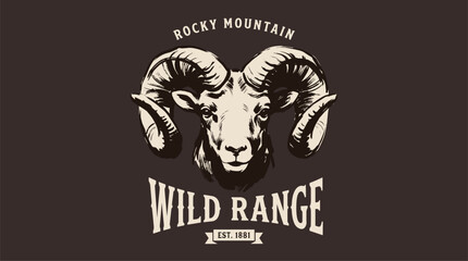 Rocky mountain ram. Wild range vintage artwork. Mountain outdoor design.. Bighorn sheep vector gra © rahel lila