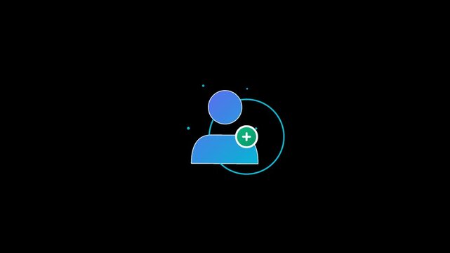 Minimalist Blue Gradient User Profile Icon with Add Member Plus Sign on Black Background
