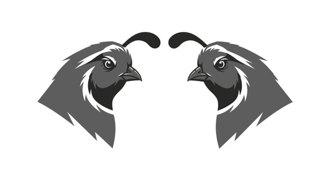 Two quail heads facing each other in silhouette.