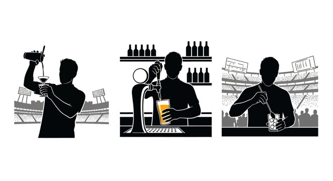 Silhouette of bartender pouring beer from tap.