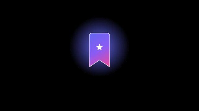 Glowing Purple Bookmark Icon with Star Symbol on Black Background