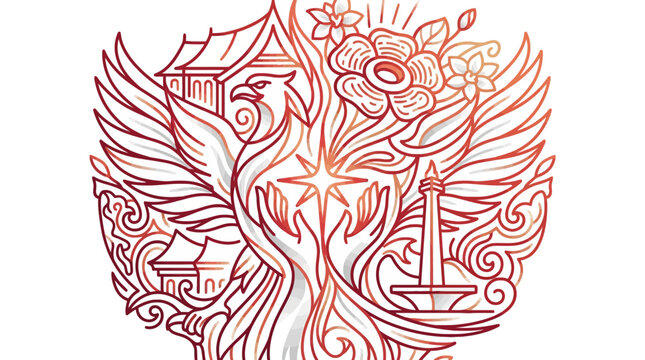 Indonesia independence vector emblem with garuda monas and star