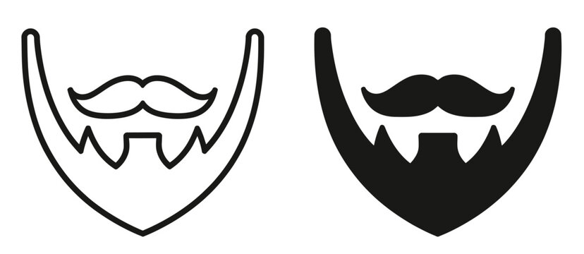 Beard and mustache facial hair icon vector set, isolated on transparent background, barber style, grooming symbols, editable design.