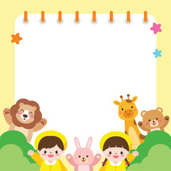 Fototapeta premium Cute Notebook Style Photo Frame Template for Kindergarten Back to School and Preschool Graduation