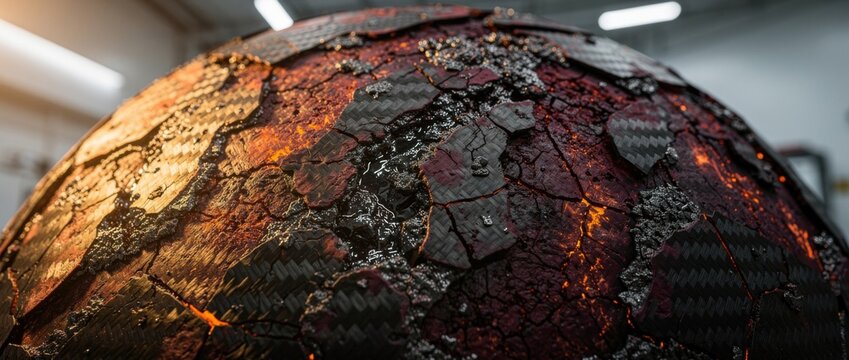 Abstract close-up of a textured surface resembling volcanic rock with glowing elements, featuring dark tones and intricate details for creative projects