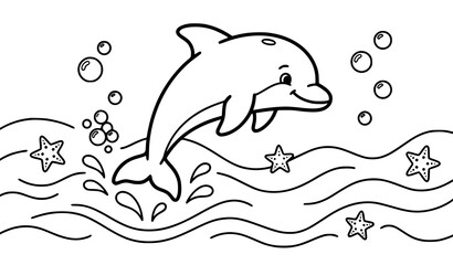 Obraz premium Cute dolphin coloring page for kids outline vector illustration