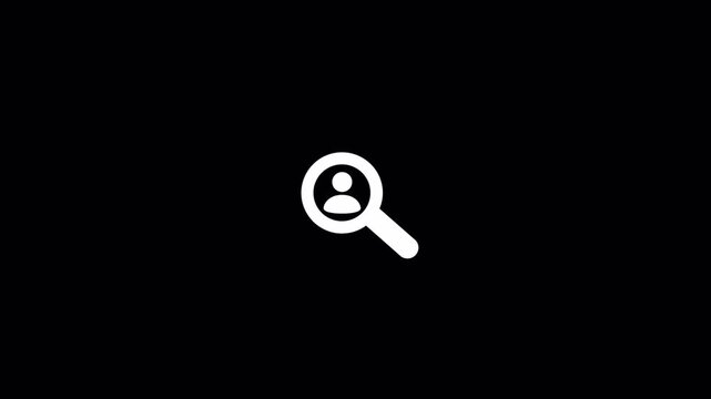 User profile search icon with magnifying glass on transparent background  for recruitment and identification in 4K with Alpha Channel, Searching profile by magnifier glass and user icon animation