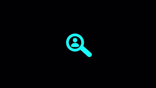 User profile search icon with magnifying glass on transparent background  for recruitment and identification in 4K with Alpha Channel, Searching profile by magnifier glass and user icon animation