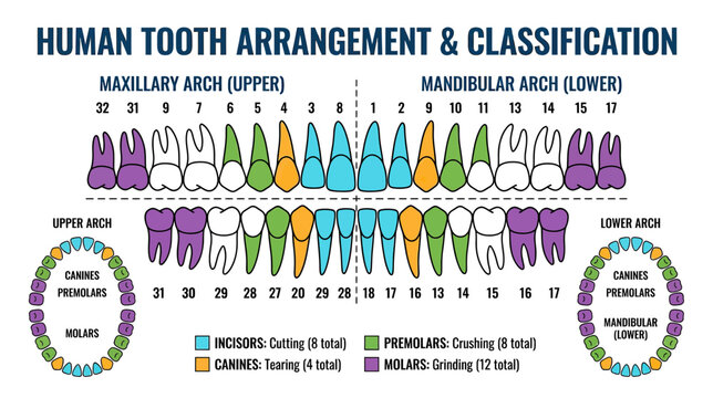 Human Tooth Arrangement and Classification Chart - Dental Anatomy