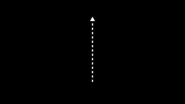Up arrow direction icon with dotted line animation on Black background. dot arrows icon sign animated. 4K video