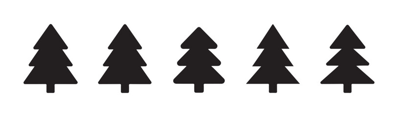Fototapeta premium Set of five christmas tree icons vector illustration, various simple festive xmas tree silhouettes.