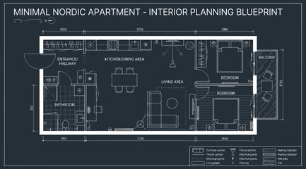 Minimal nordic apartment interior design floor plan blueprint © Saharia