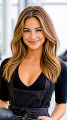 Fototapeta premium A woman with long blonde hair smiling at the camera