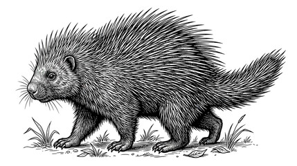 Naklejka premium Porcupine Walking Illustration - Wild Rodent with Spiky Quills
