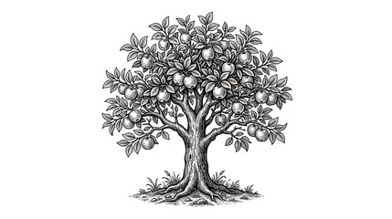 Vintage Apple Tree Illustration - Hand Drawn Fruit Orchard Graphic © Lilis