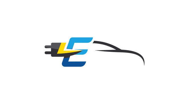 A modern graphic symbol representing an electric vehicle charging concept