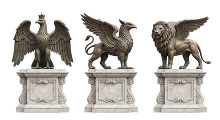 Statues of mythical griffin lion and eagle isolated © PNG Lab