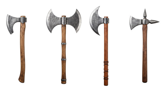 Set of historic medieval battle axes isolated
