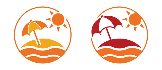 Beach umbrella parasol icon vector, linear summer vacation symbols, seaside relaxation, holiday travel, minimal outline design, transparent background. ©   