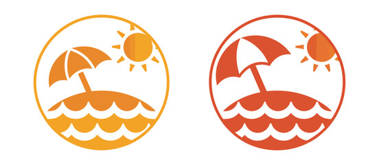 Beach umbrella parasol icon vector, linear summer vacation symbols, seaside relaxation, holiday travel, minimal outline design, transparent background. ©   
